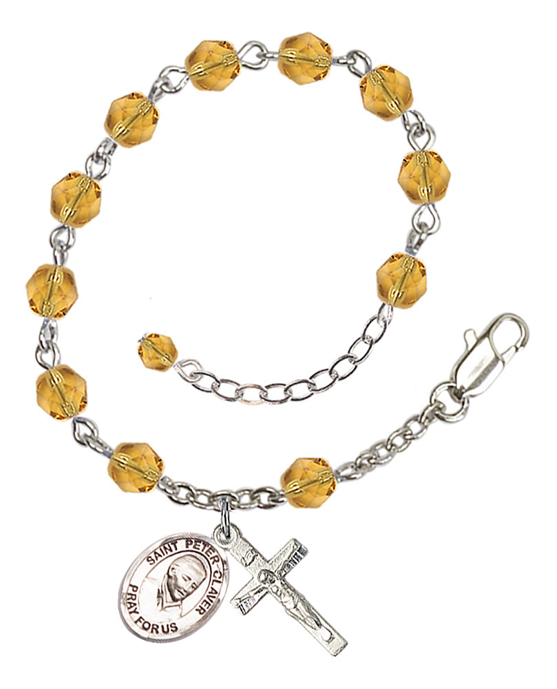 Saint Peter Claver Rosary Bracelet - Silver Plate - November - Topaz
