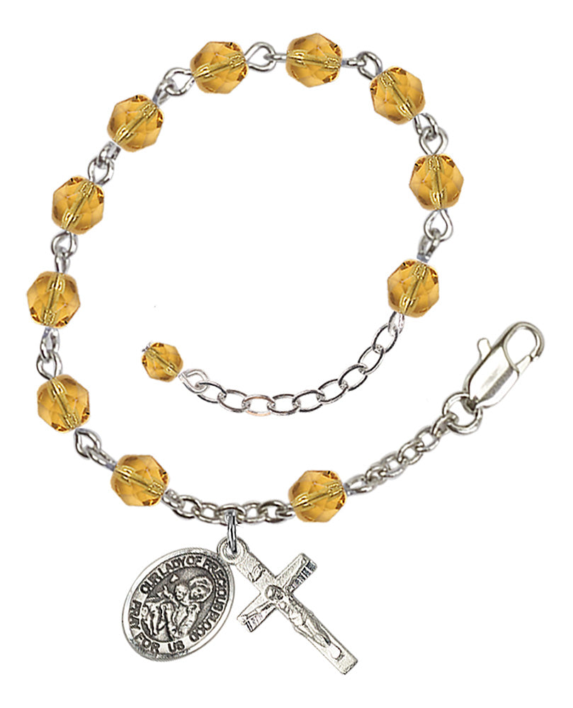 Our Lady of Precious Blood Rosary Bracelet - Silver Plate - November - Topaz