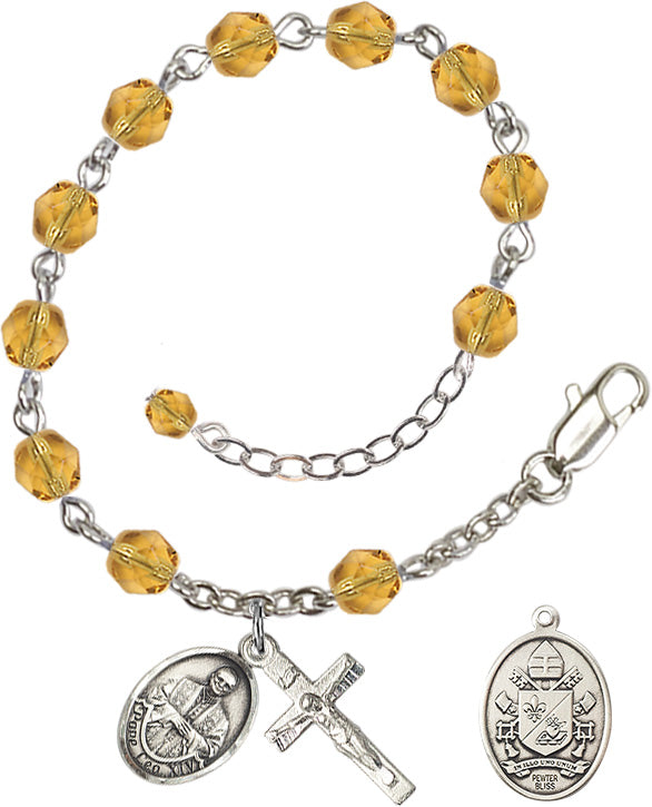 Pope Leo XIV Rosary Bracelet - Silver Plate - November - Topaz