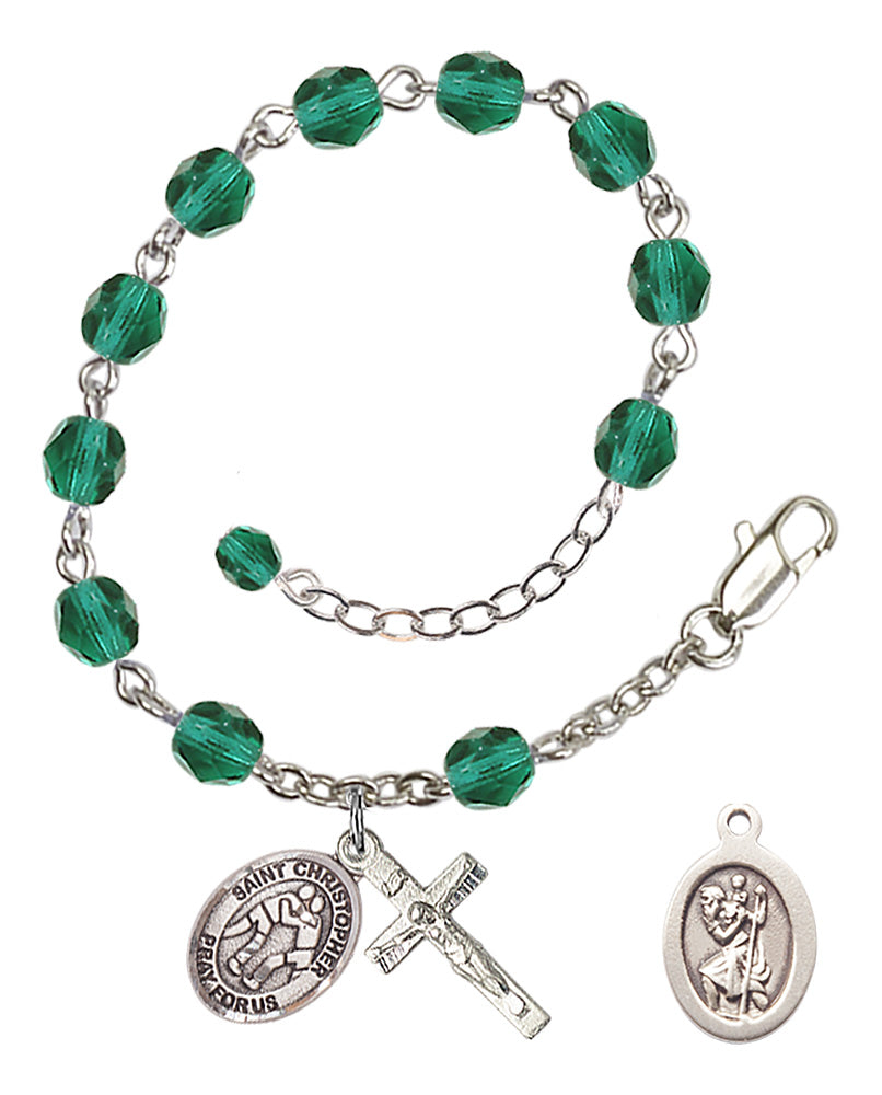 Saint Christopher Wrestling Rosary Bracelet - Silver Plate - December - Zircon
