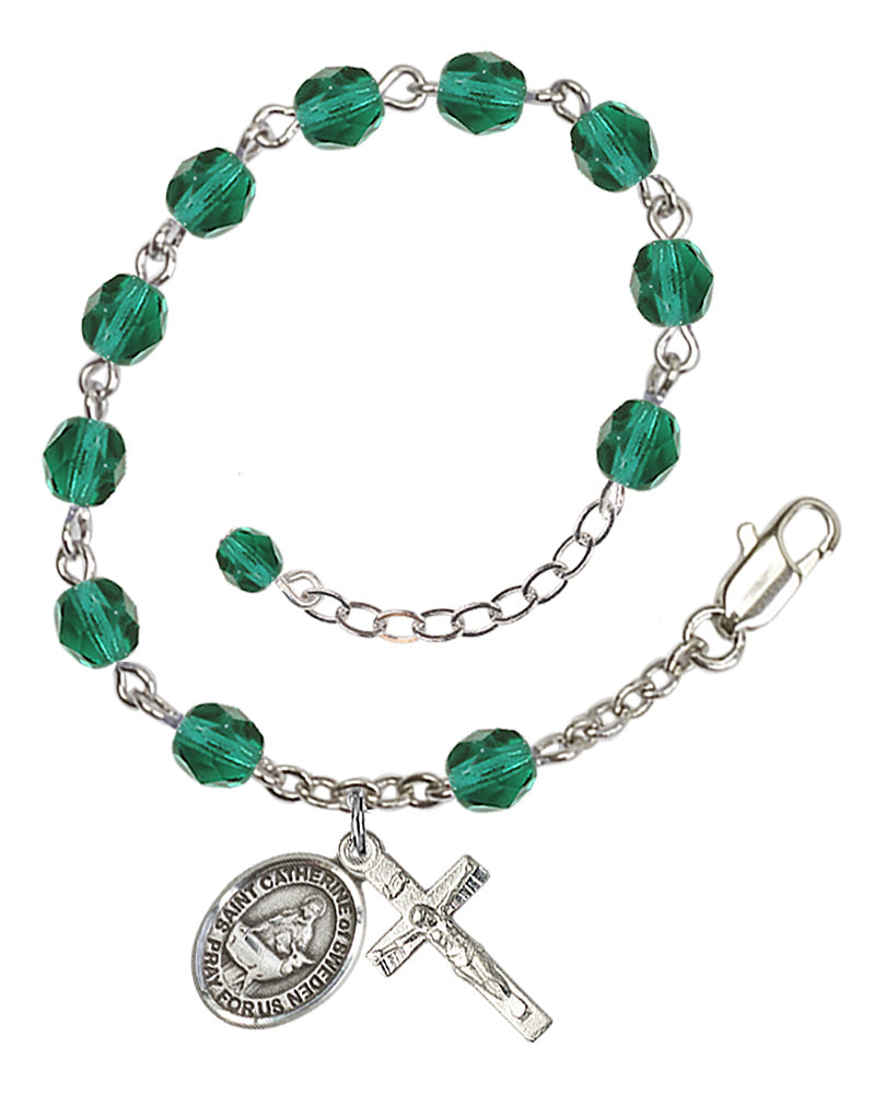 Saint Catherine of Sweden Rosary Bracelet - Silver Plate - December - Zircon