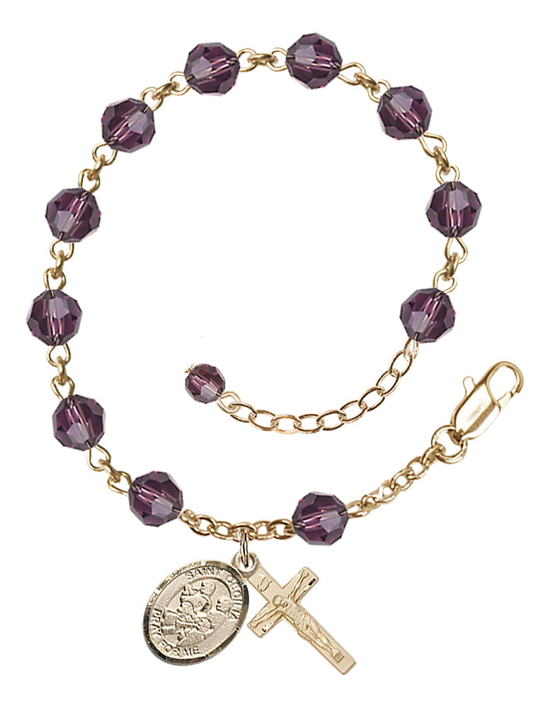 Saint Cecilia Marching Band Rosary Bracelet - 14K Gold Filled - February - Amethyst
