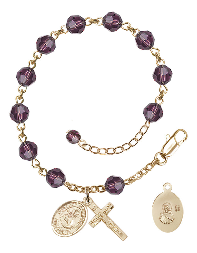 Our Lady of Mount Carmel Rosary Bracelet - 14K Gold Filled - February - Amethyst