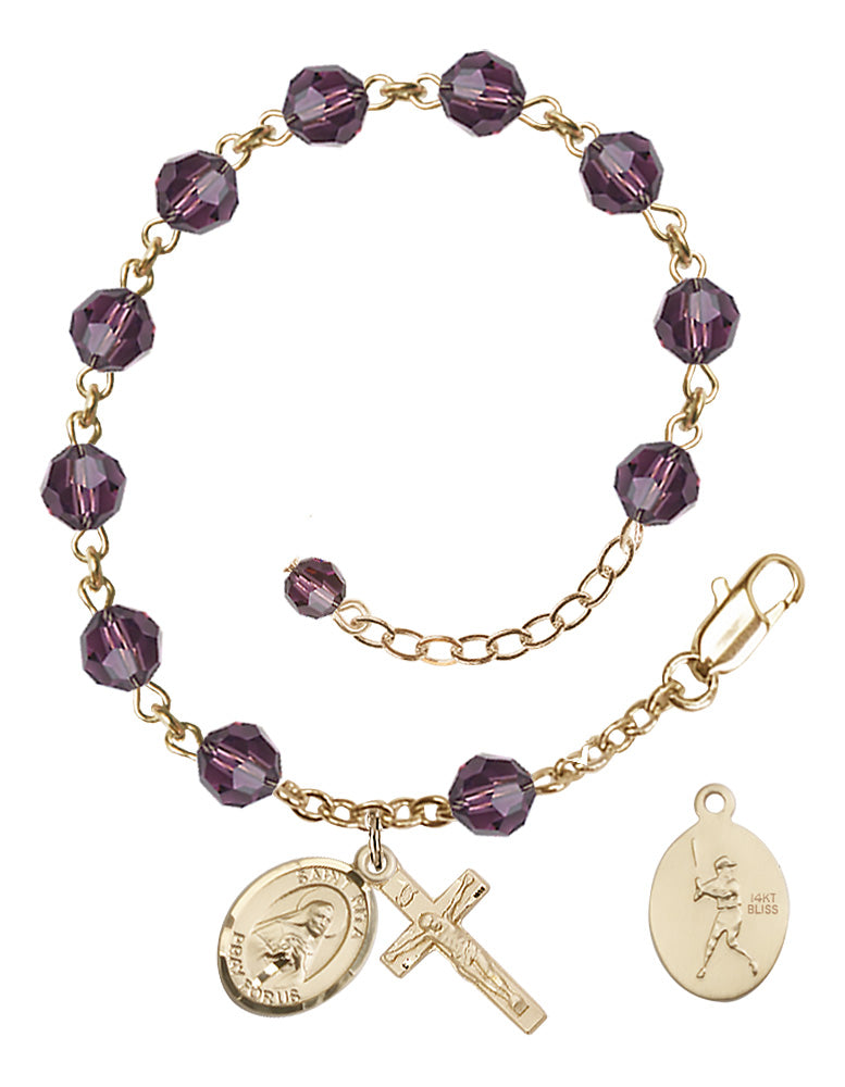 Saint Rita Baseball Rosary Bracelet - 14K Gold - February - Amethyst