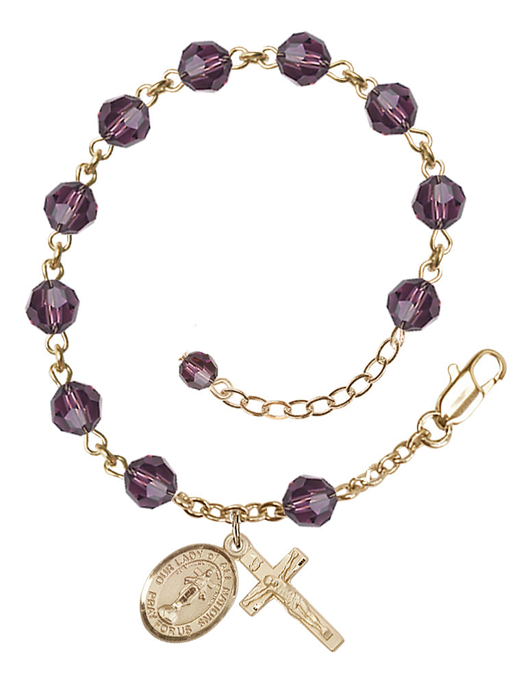 Our Lady of All Nations Rosary Bracelet - 14K Gold - February - Amethyst