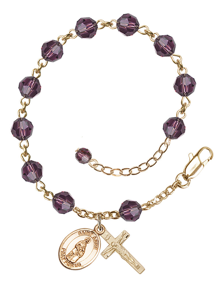 Saint Anne Rosary Bracelet - 14K Gold - February - Amethyst