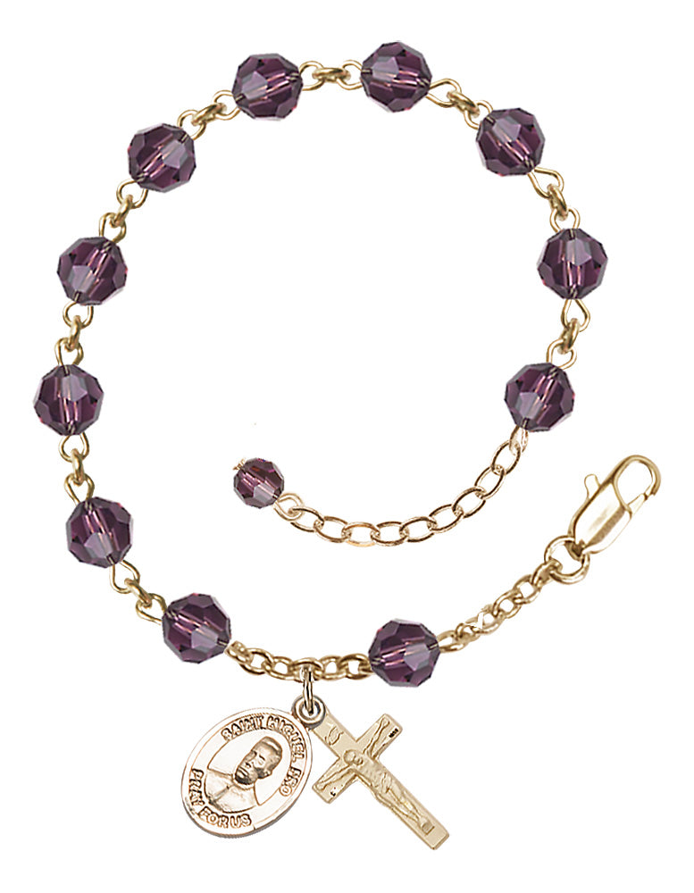 Blessed Miguel Pro Rosary Bracelet - 14K Gold - February - Amethyst