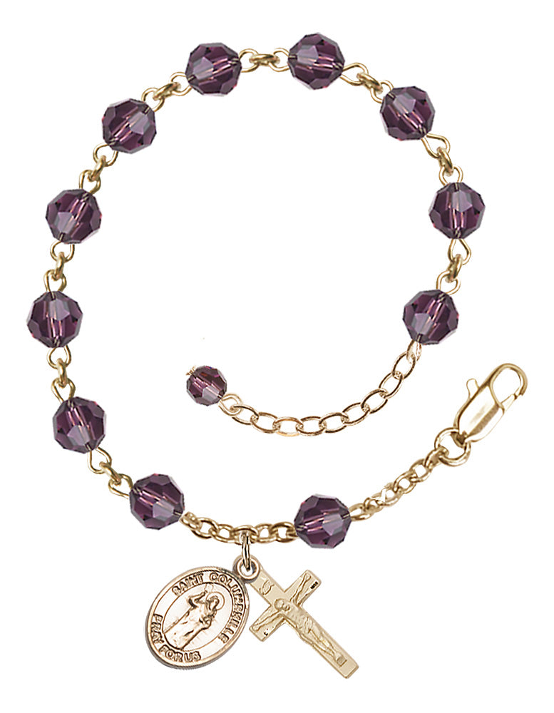 Saint Columbkille Rosary Bracelet - 14K Gold - February - Amethyst