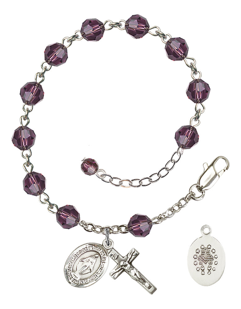 Miraculous Rosary Bracelet - Sterling Silver - February - Amethyst