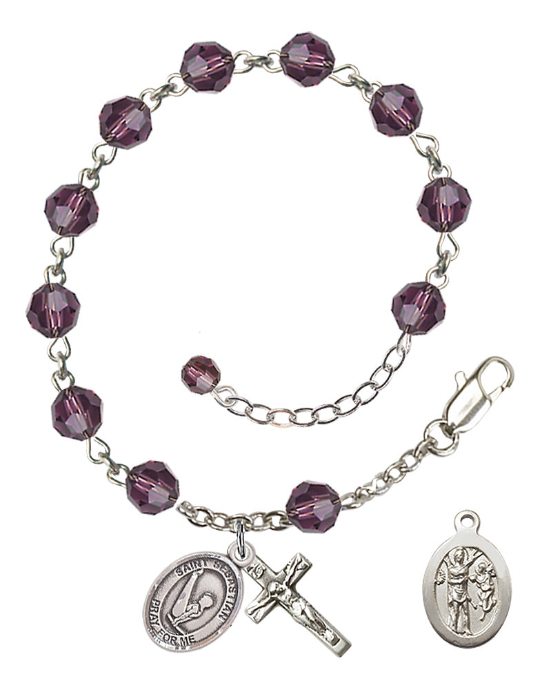 Saint Sebastian Gymnastics Rosary Bracelet - Sterling Silver - February - Amethyst