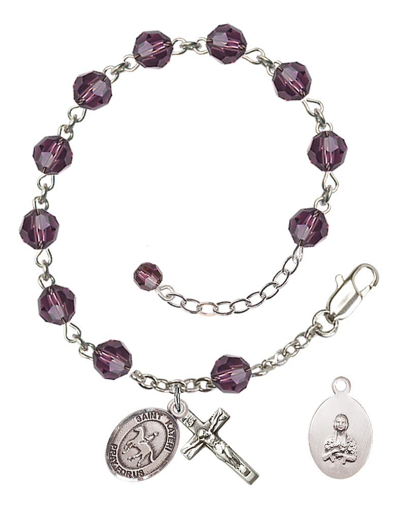 Saint Kateri Equestrian Rosary Bracelet - Sterling Silver - February - Amethyst