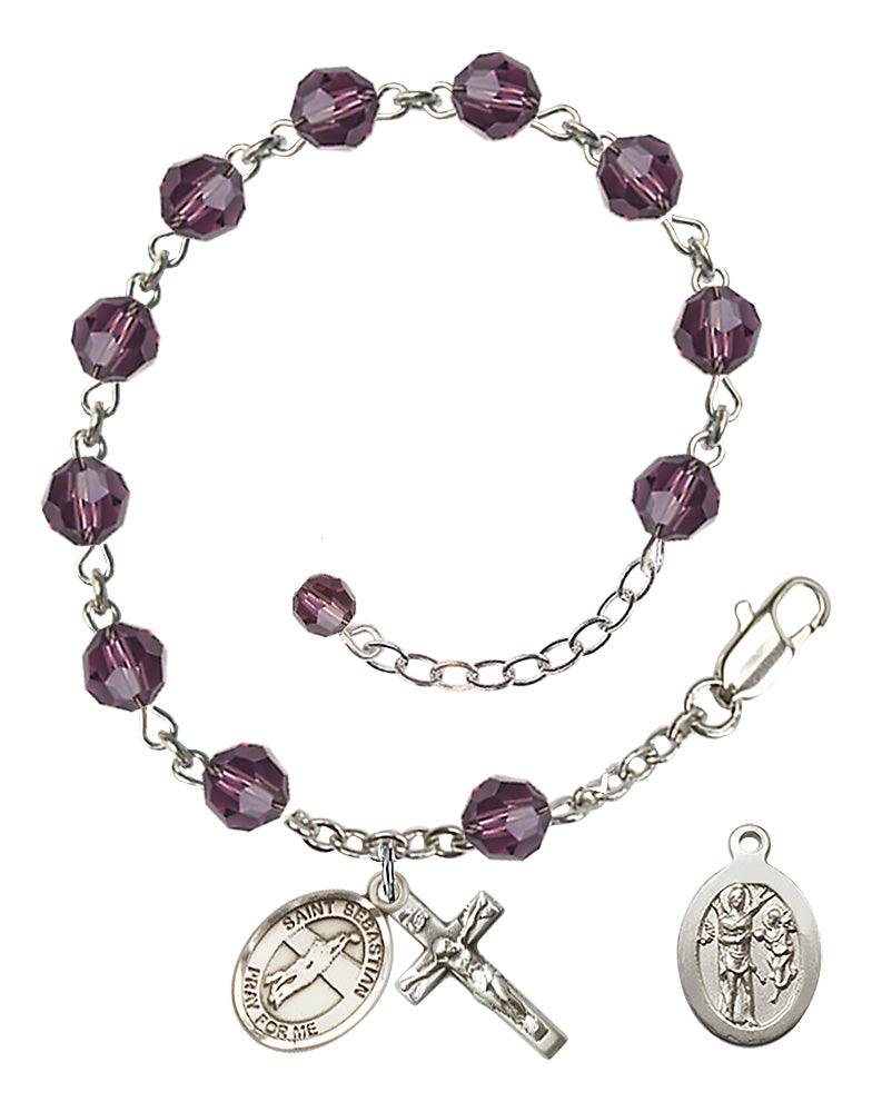 Saint Sebastian Volleyball Rosary Bracelet - Sterling Silver - February - Amethyst