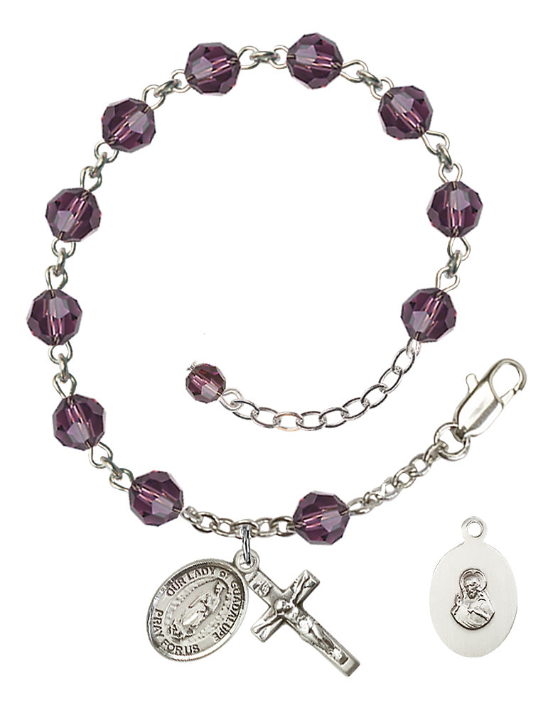 Our Lady of Guadalupe Rosary Bracelet - Sterling Silver - February - Amethyst