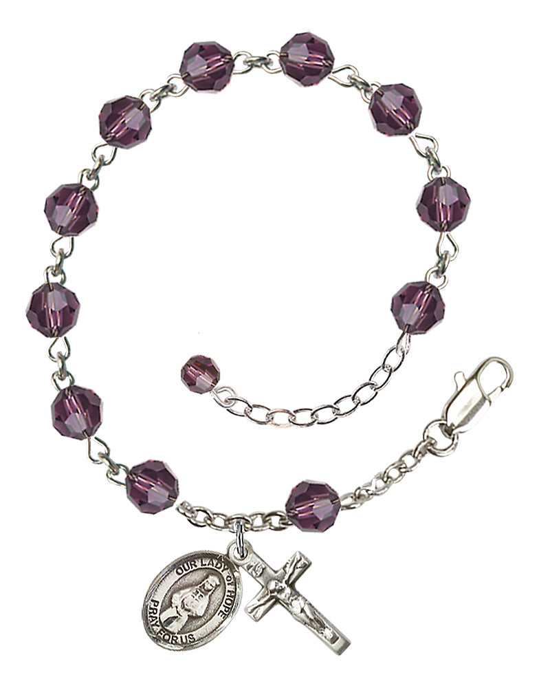 Our Lady of Hope Rosary Bracelet - Sterling Silver - February - Amethyst