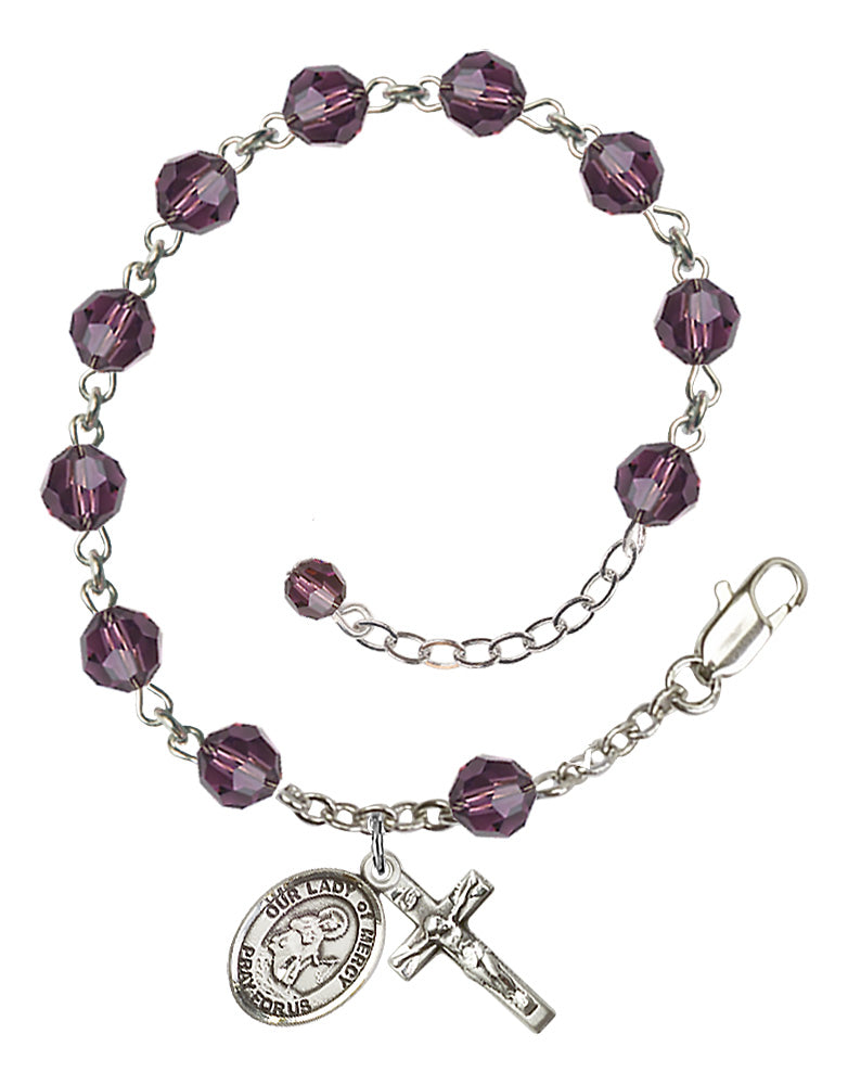 Our Lady of Mercy Rosary Bracelet - Sterling Silver - February - Amethyst