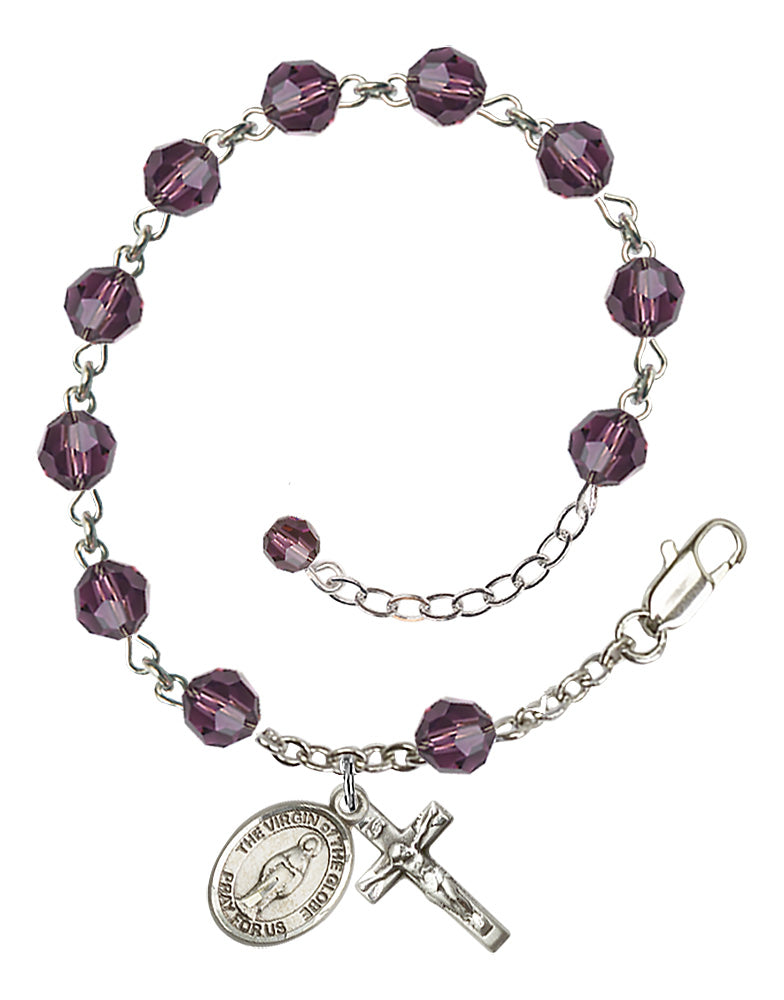 Virgin of the Globe Rosary Bracelet - Sterling Silver - February - Amethyst