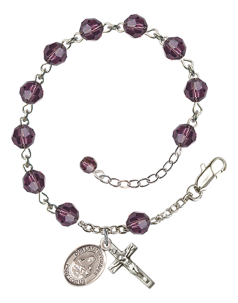 Our Lady of Grapes Rosary Bracelet - Sterling Silver - February - Amethyst