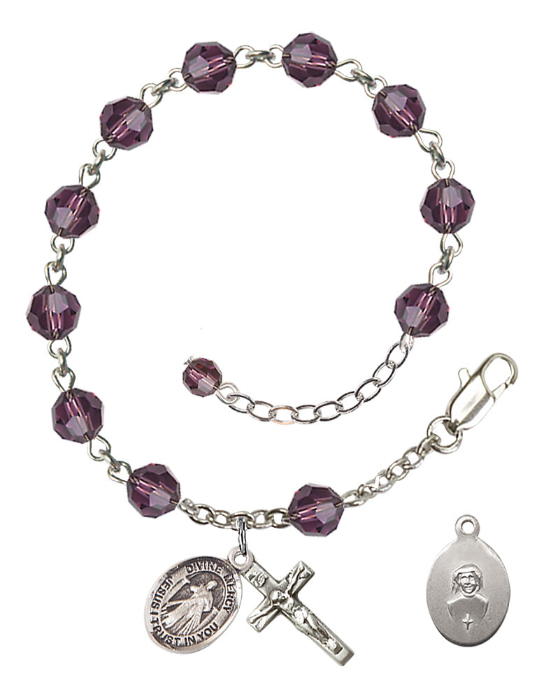 Divine Mercy Rosary Bracelet - Sterling Silver - February - Amethyst