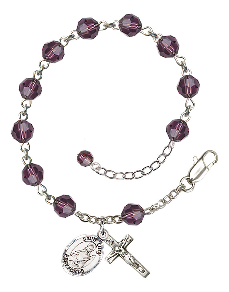 Saint Lucy Rosary Bracelet - Sterling Silver - February - Amethyst