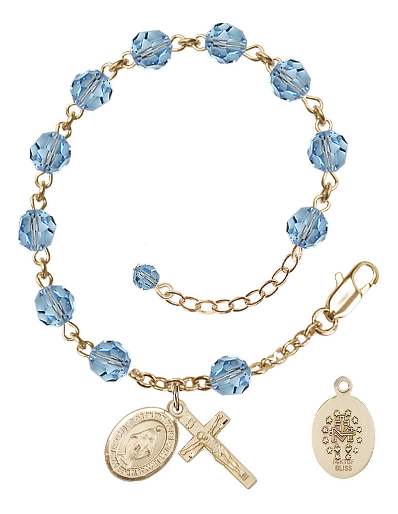 Miraculous Rosary Bracelet - 14K Gold Filled - March - Aqua