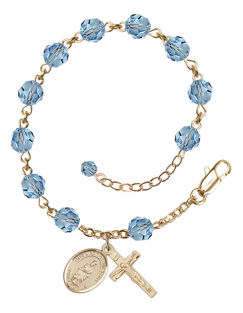 Our Lady of Victory Rosary Bracelet - 14K Gold Filled - March - Aqua