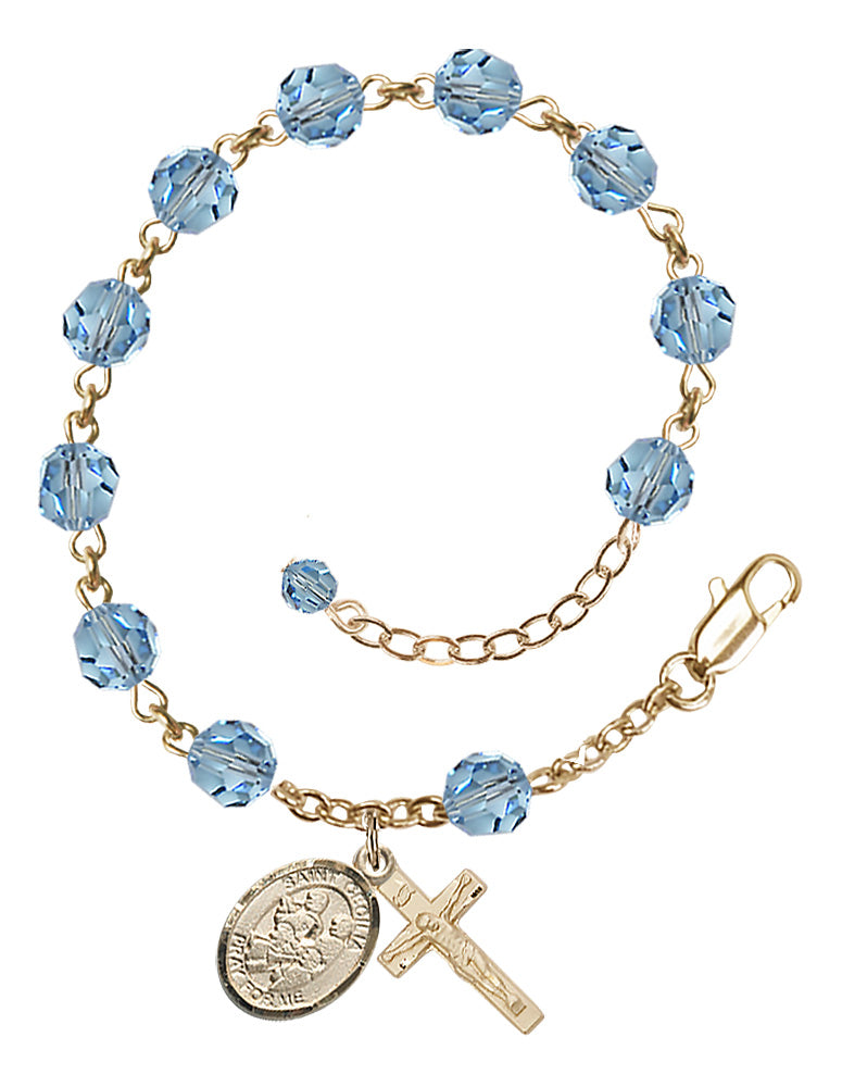 Saint Cecilia Marching Band Rosary Bracelet - 14K Gold - March - Aqua