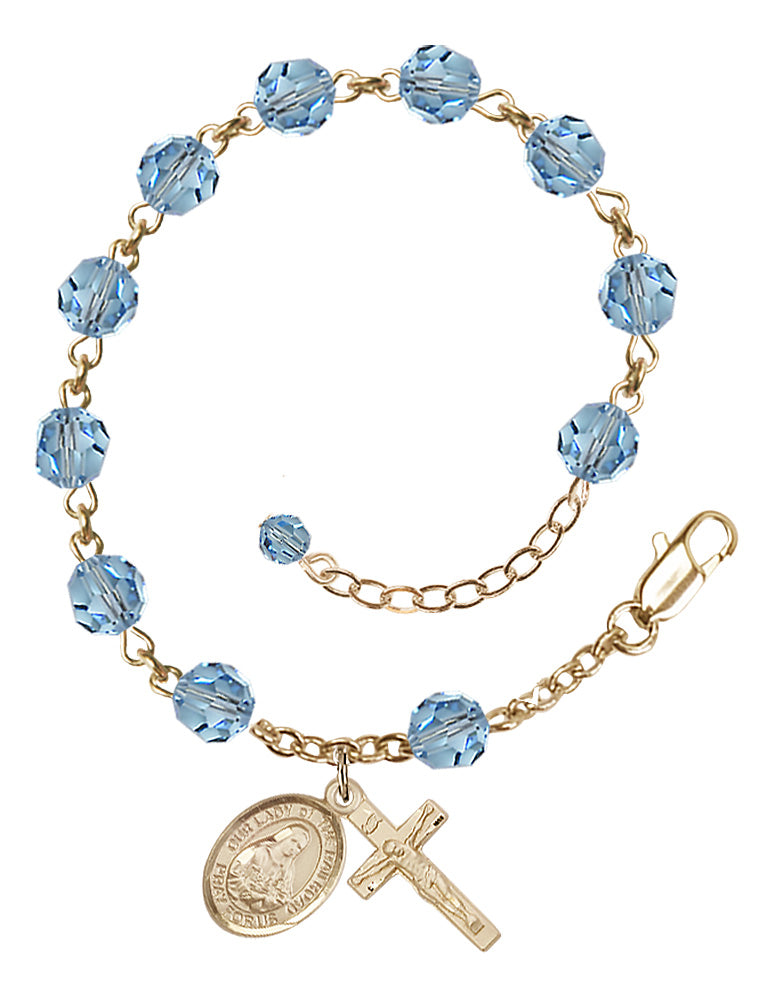 Our Lady of the Railroad Rosary Bracelet - 14K Gold - March - Aqua