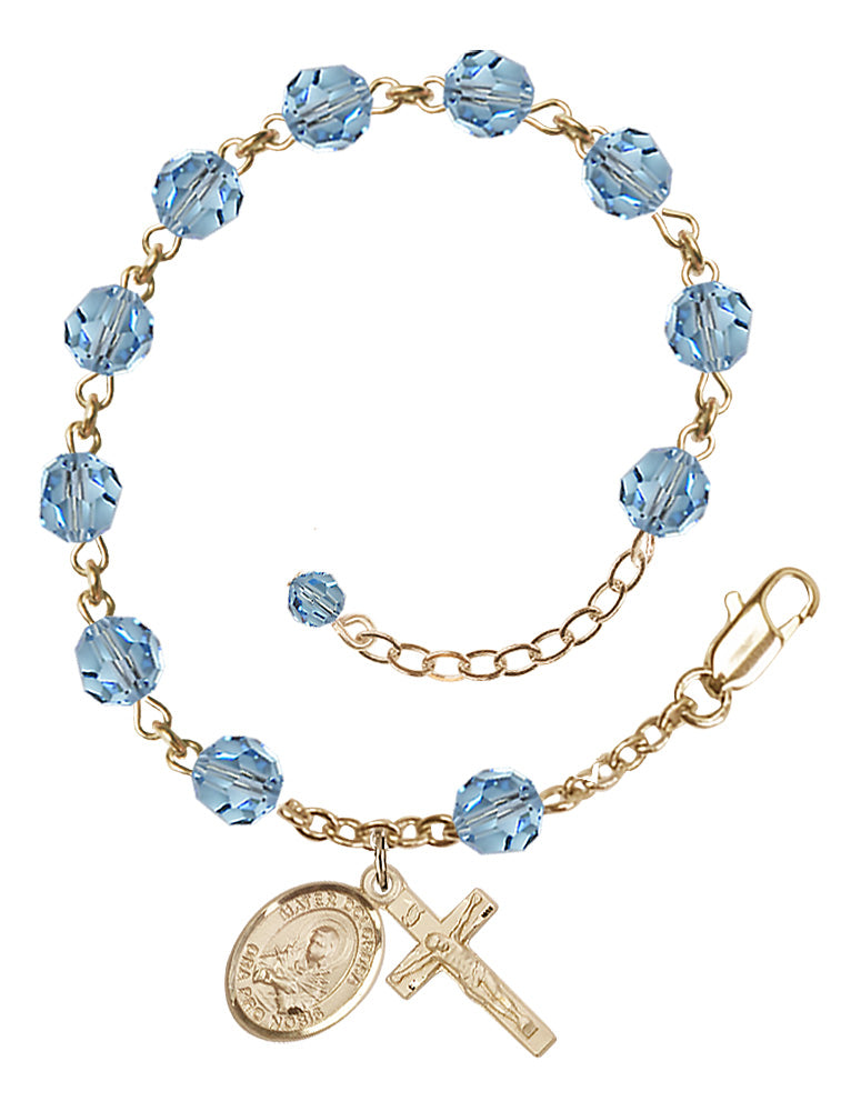 Mater Dolorosa Rosary Bracelet - 14K Gold - March - Aqua