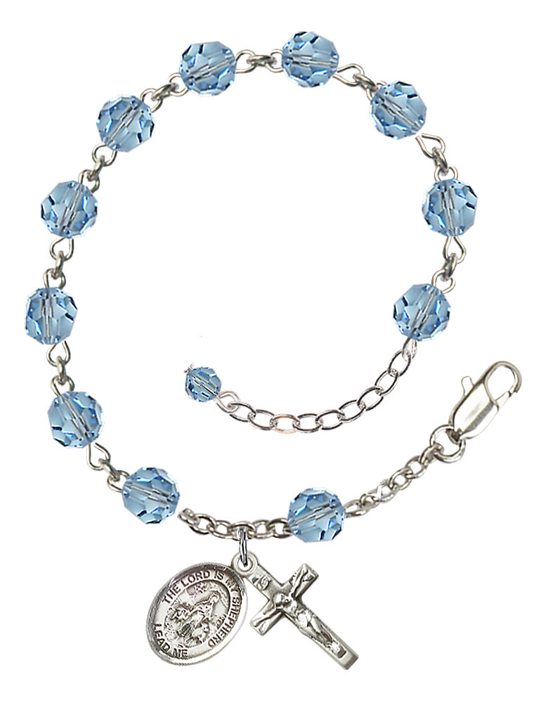Lord Is My Shepherd Rosary Bracelet - Sterling Silver - March - Aqua