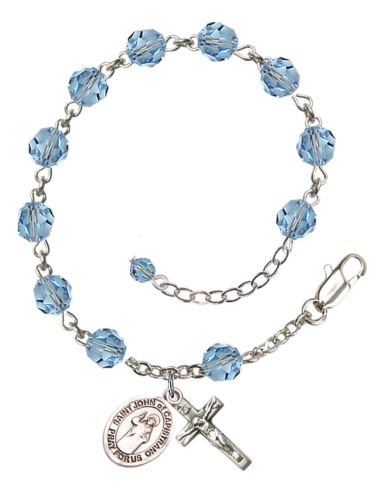 Saint John of Capistrano Rosary Bracelet - Sterling Silver - March - Aqua
