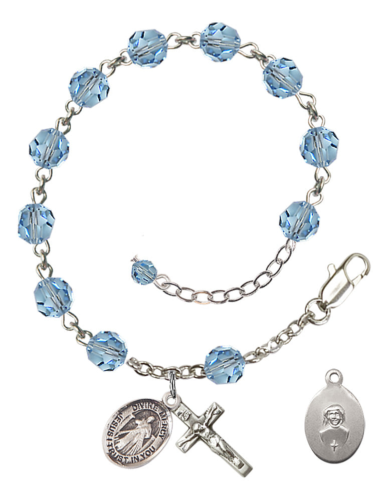 Divine Mercy Rosary Bracelet - Sterling Silver - March - Aqua