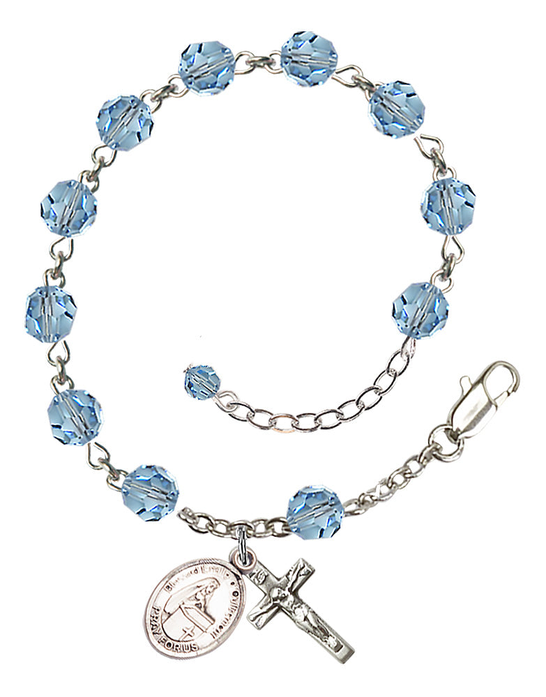 Blessed Emilee Doultremont Rosary Bracelet - Sterling Silver - March - Aqua