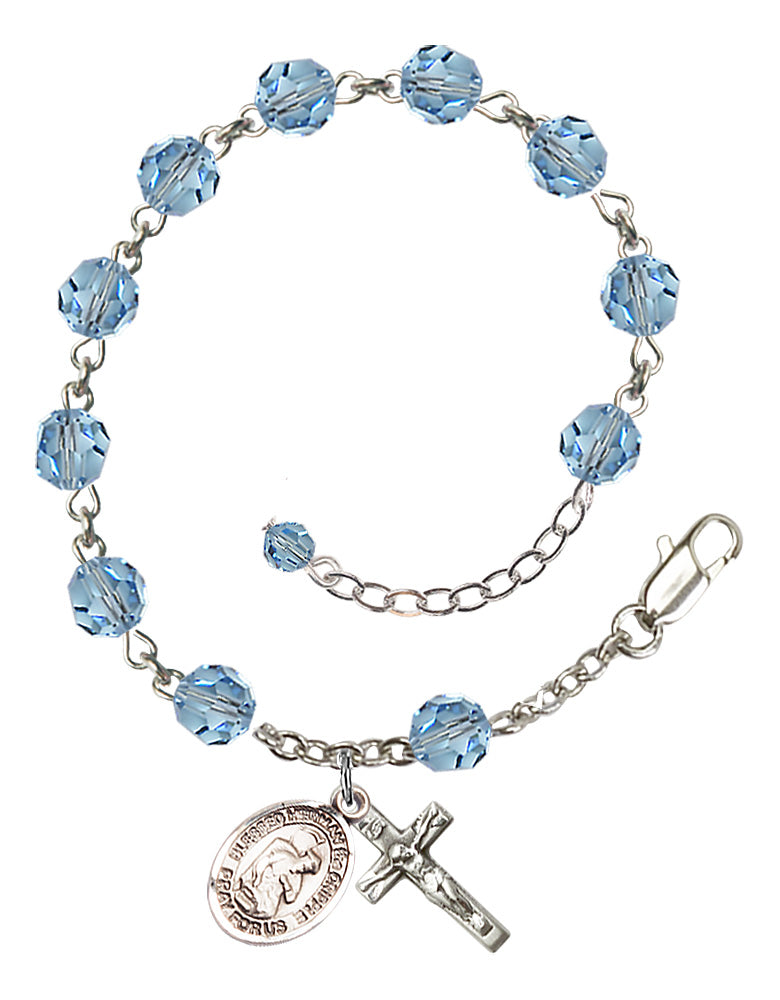 Blessed Herman the Cripple Rosary Bracelet - Sterling Silver - March - Aqua
