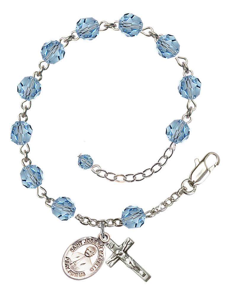 Saint Joseph Marello Rosary Bracelet - Sterling Silver - March - Aqua