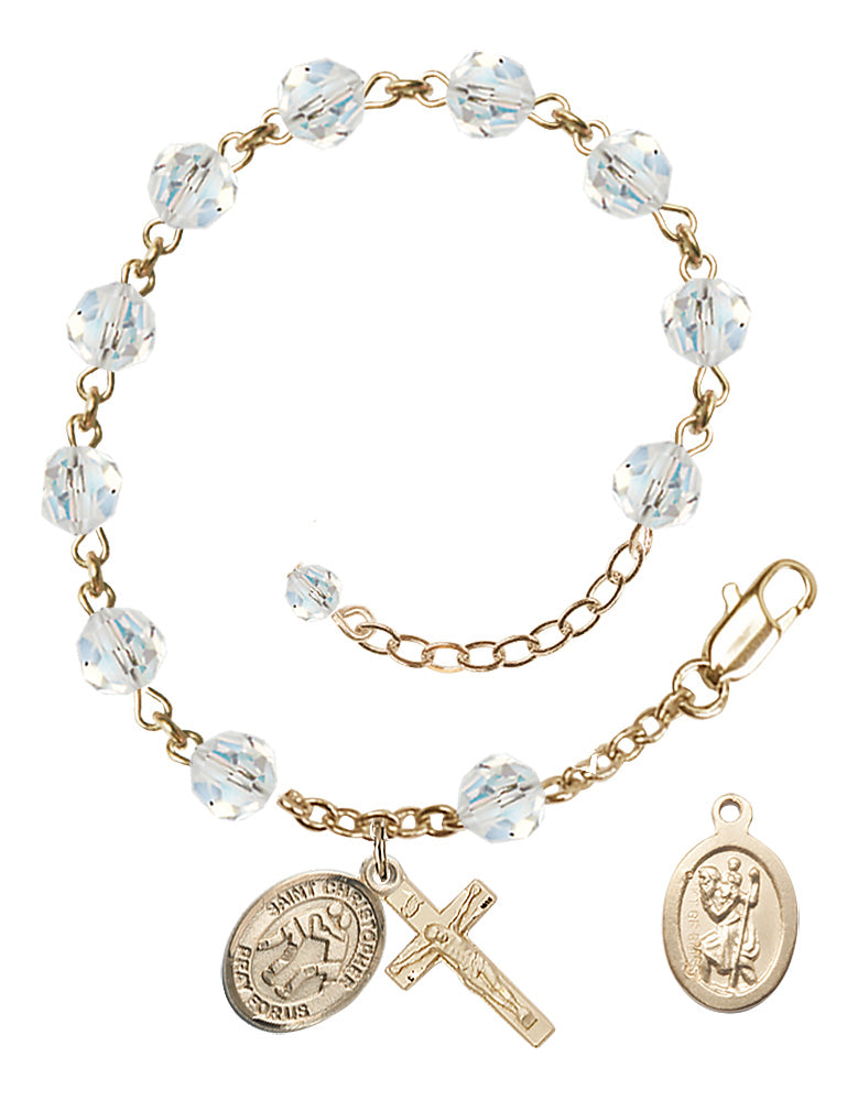 Saint Christopher Wrestling Rosary Bracelet - 14K Gold Filled - April - Crystal