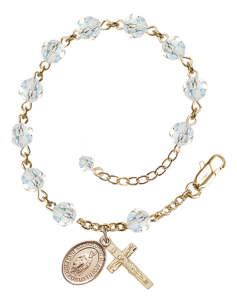 Saint Bartholomew the Apostle Rosary Bracelet - 14K Gold - April - Crystal