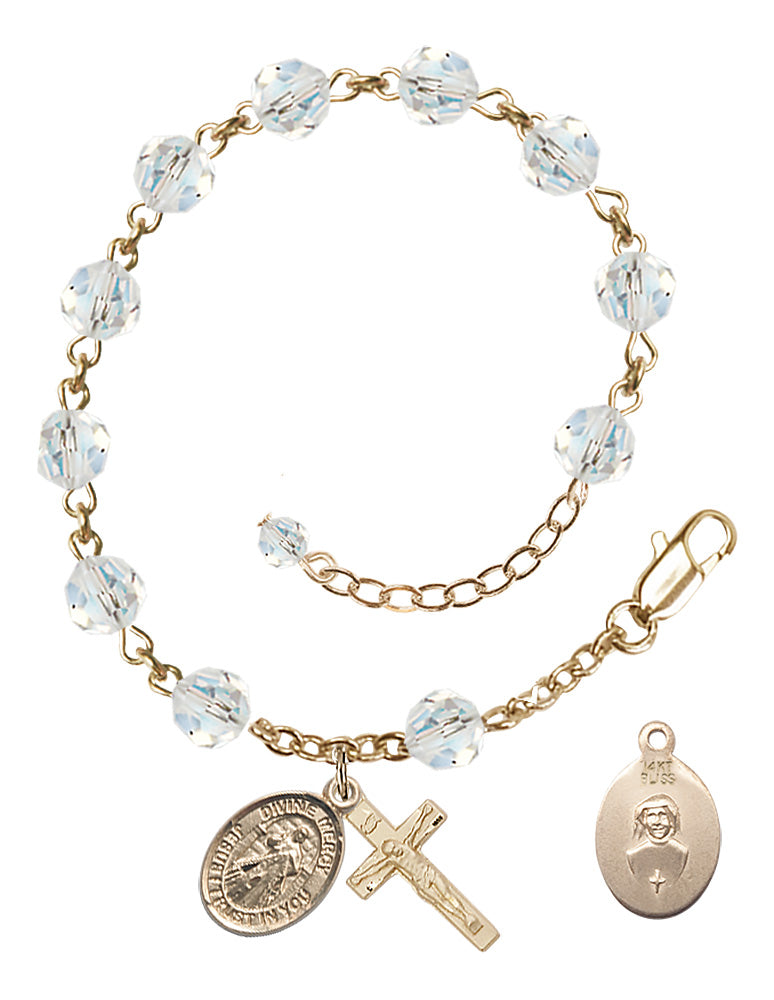 Divine Mercy Rosary Bracelet - 14K Gold - April - Crystal