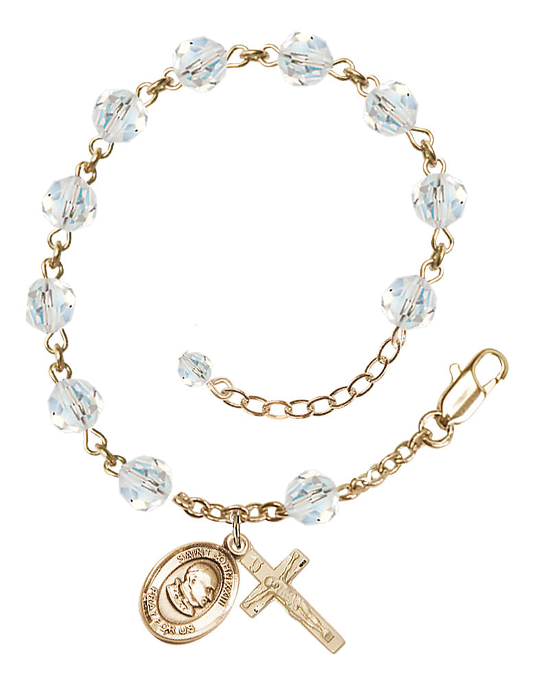 Saint John XXIII Rosary Bracelet - 14K Gold - April - Crystal