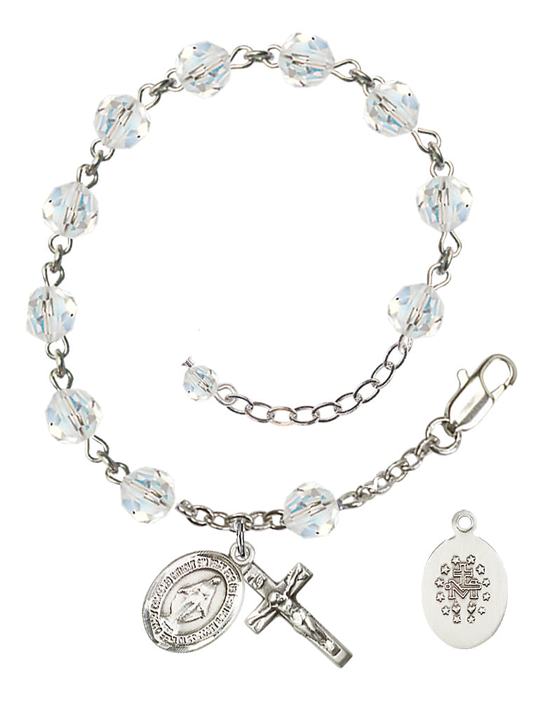 Miraculous Rosary Bracelet - Sterling Silver - April - Crystal