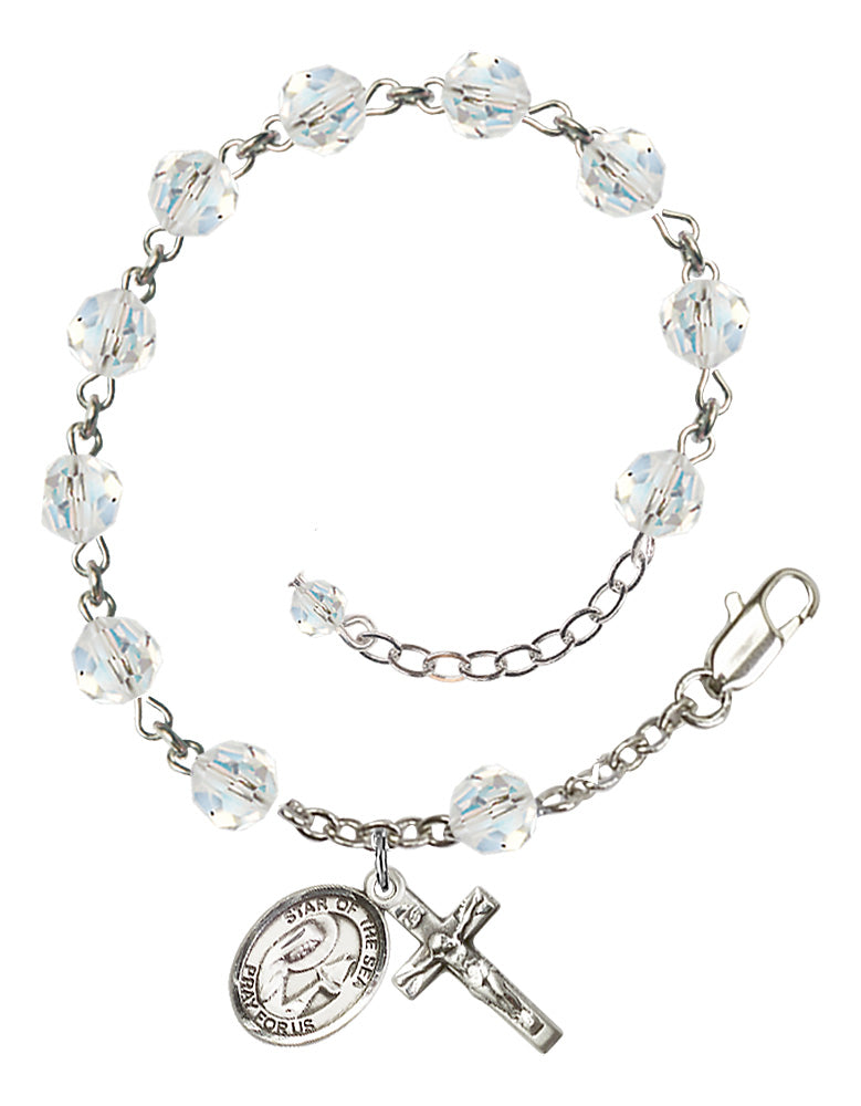 Our Lady Star of the Sea Rosary Bracelet - Sterling Silver - April - Crystal