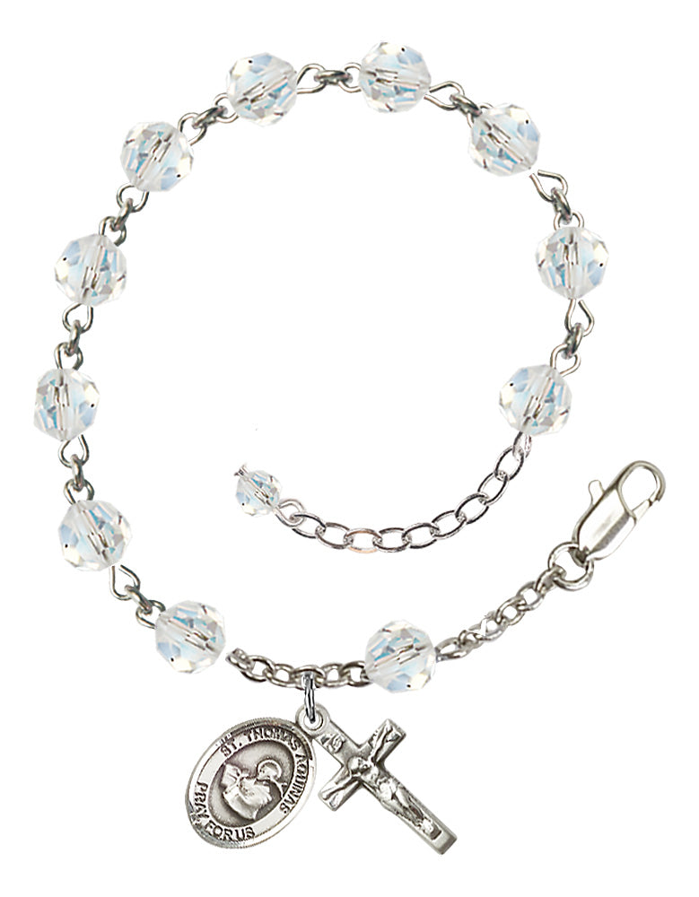 Saint Thomas Aquinas Rosary Bracelet - Sterling Silver - April - Crystal