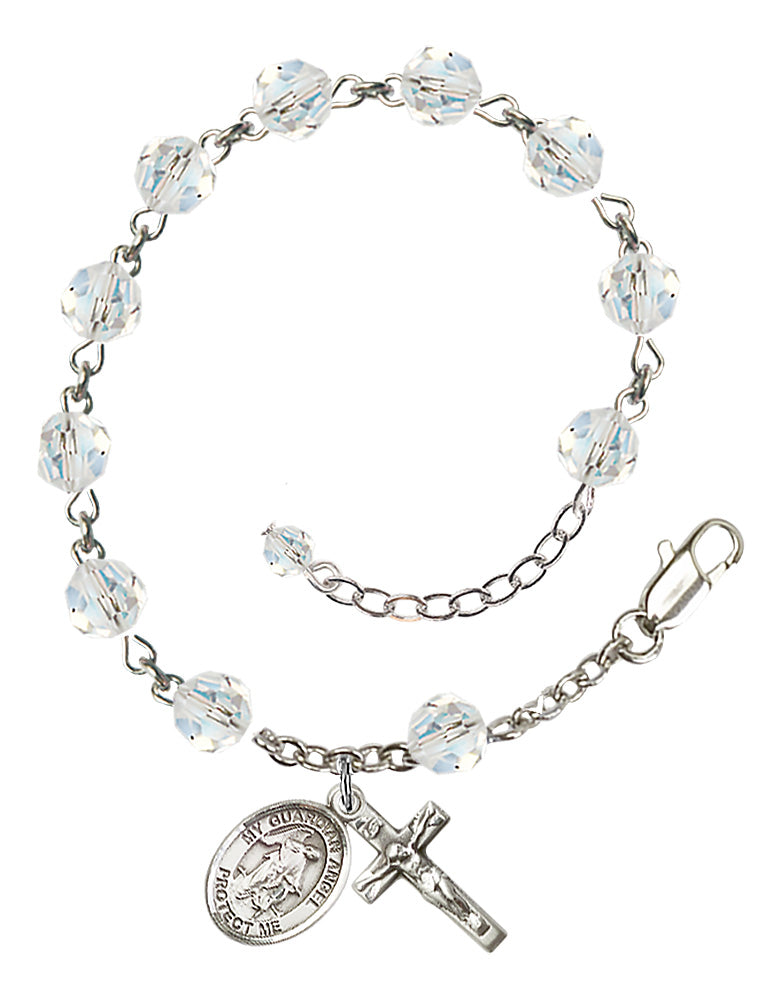 Guardian Angel with Child Rosary Bracelet - Sterling Silver - April - Crystal