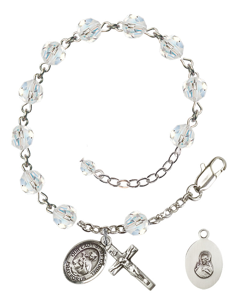 Our Lady of Mount Carmel Rosary Bracelet - Sterling Silver - April - Crystal
