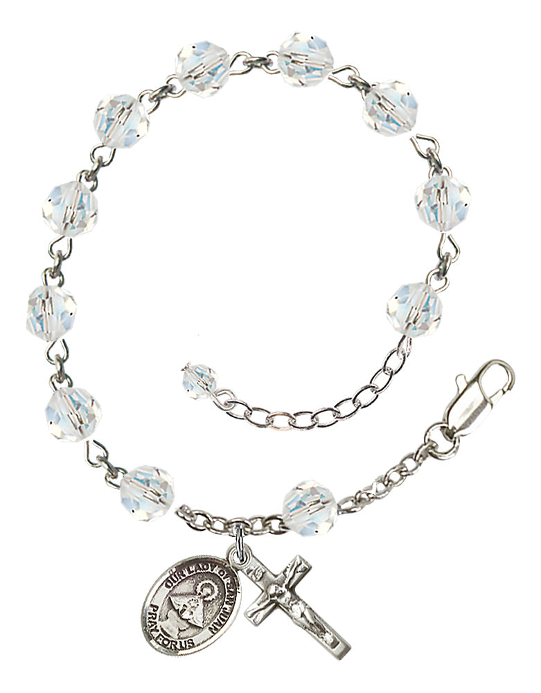 Our Lady of San Juan Rosary Bracelet - Sterling Silver - April - Crystal