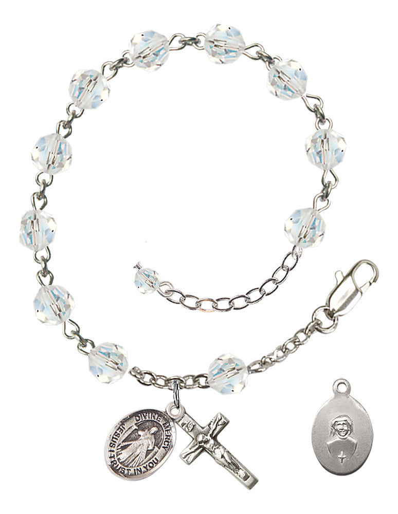 Divine Mercy Rosary Bracelet - Sterling Silver - April - Crystal