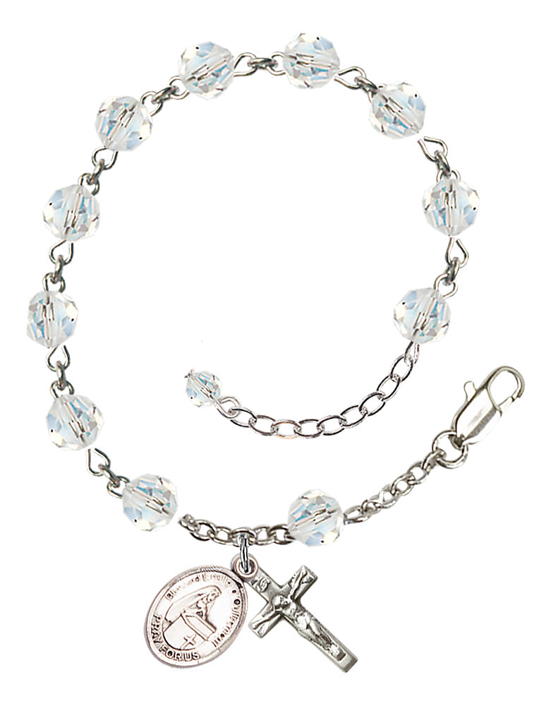 Blessed Emilee Doultremont Rosary Bracelet - Sterling Silver - April - Crystal
