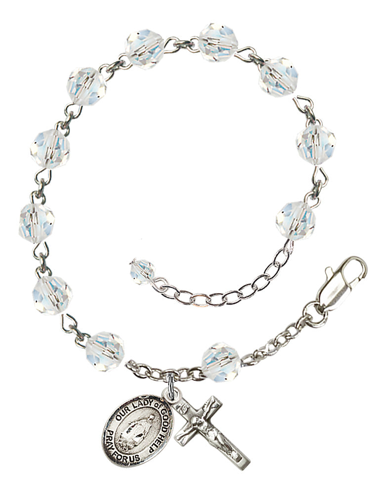 Our Lady of Good Help Rosary Bracelet - Sterling Silver - April - Crystal