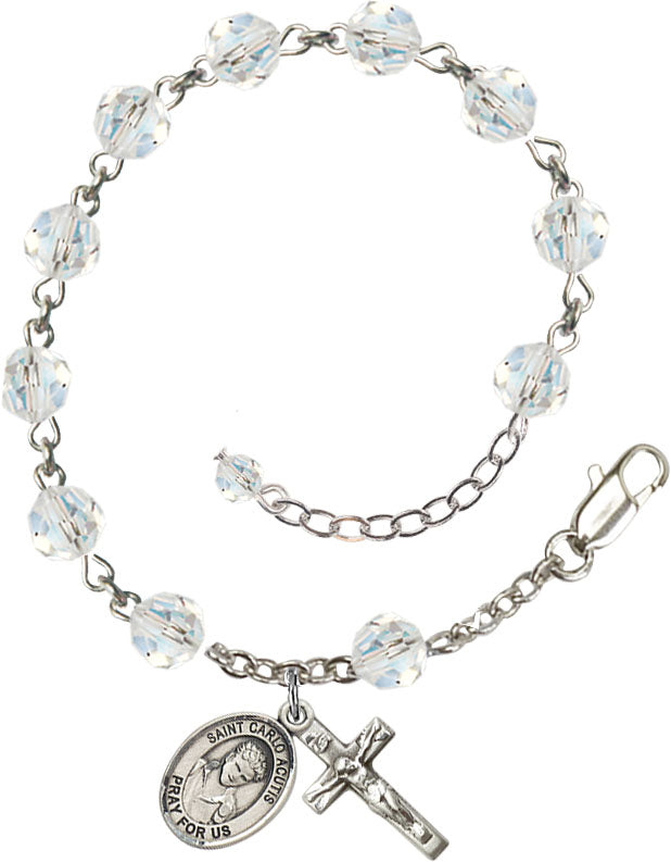 Saint Carlo Acutis Rosary Bracelet - Sterling Silver - April - Crystal