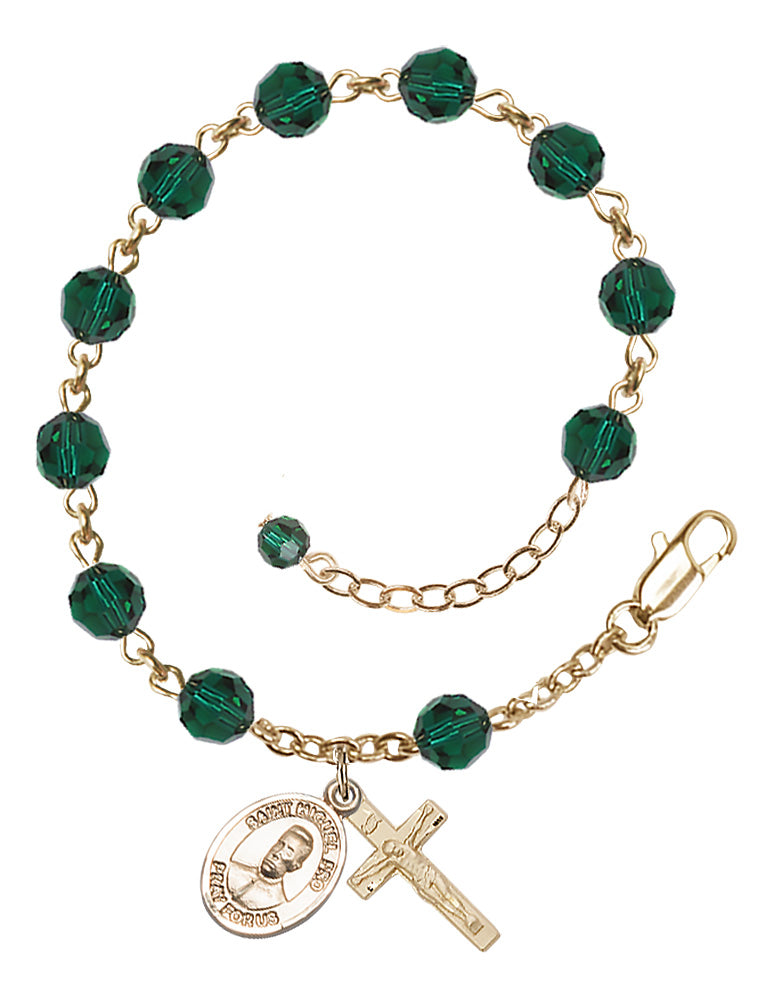 Blessed Miguel Pro Rosary Bracelet - 14K Gold Filled - May - Emerald