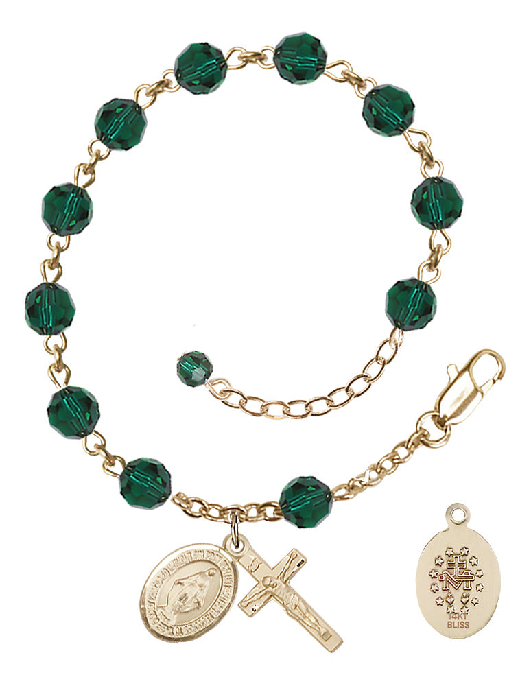 Miraculous Rosary Bracelet - 14K Gold - May - Emerald